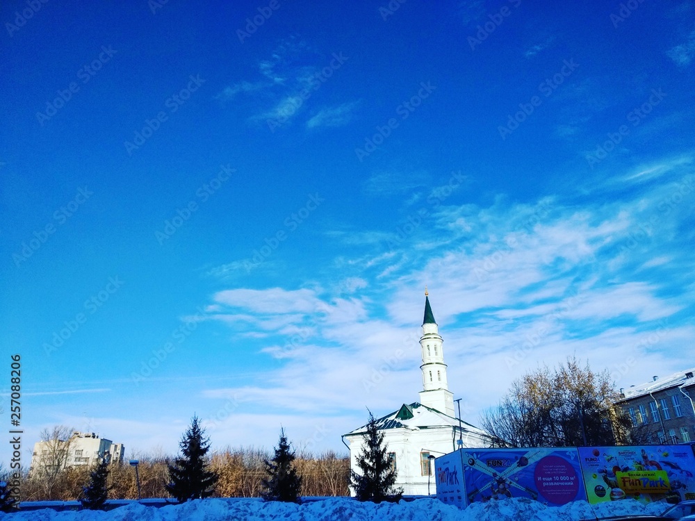 Blue sky, mosque.