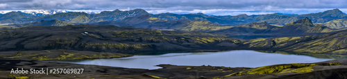 Panoramic view of Lambavatn lake in Lakagigar volcanic fissure area  Southern highlands of Iceland.