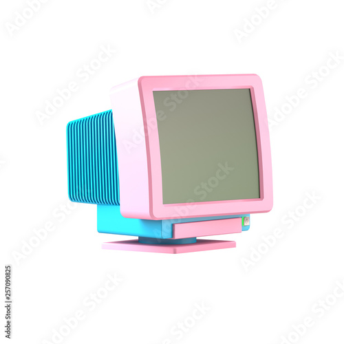 Vintage Retro Pastel Pink and Blue Computer Monitor on Isolated White Background Vaporwave - 3D Illustration