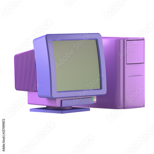 Vintage Retro Purple & Violet Computer Monitor and Case on Isolated White Background Vaporwave - 3D Illustration