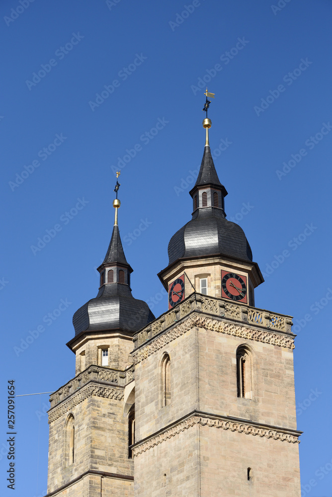 towers of a church named Stadtkirche in Bayreuth