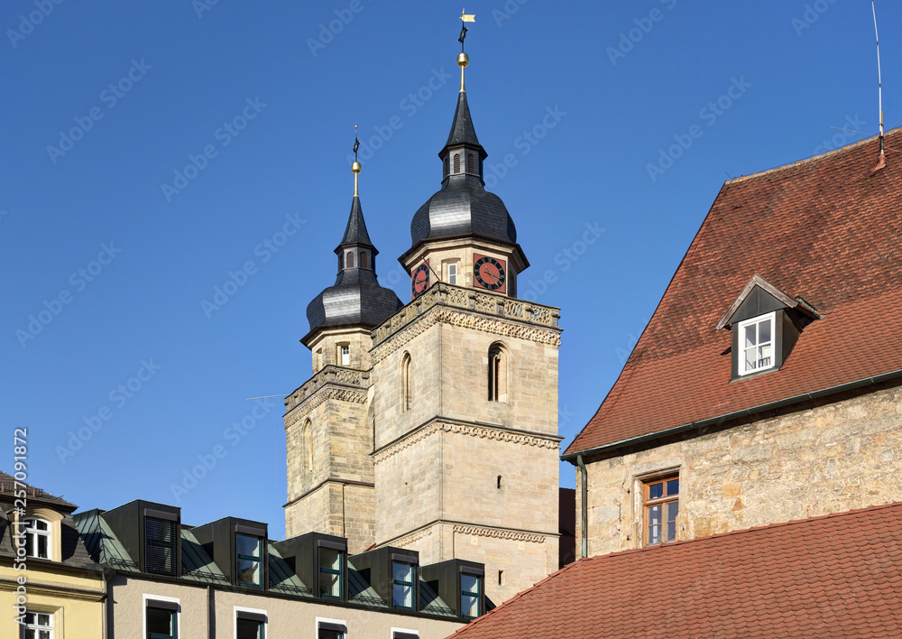 towers of a church named Stadtkirche in Bayreuth