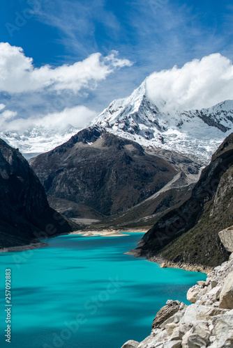 Beautiful Blue Lake with Snowy Mountains (Lake Paron)