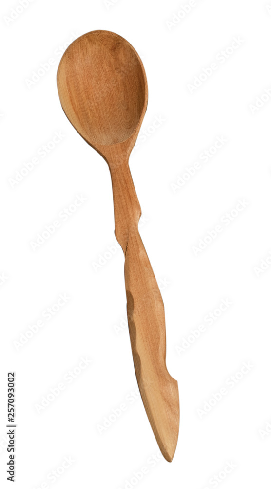 Wooden spoon on white background. Isolated object. Kitchen utensils. Cutlery. Wooden spoon on white background. Isolated object. Kitchen utensils. Cutlery.