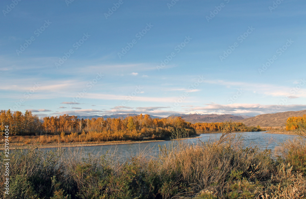 Yenisey River. Beautiful Siberian rivers and blue sky