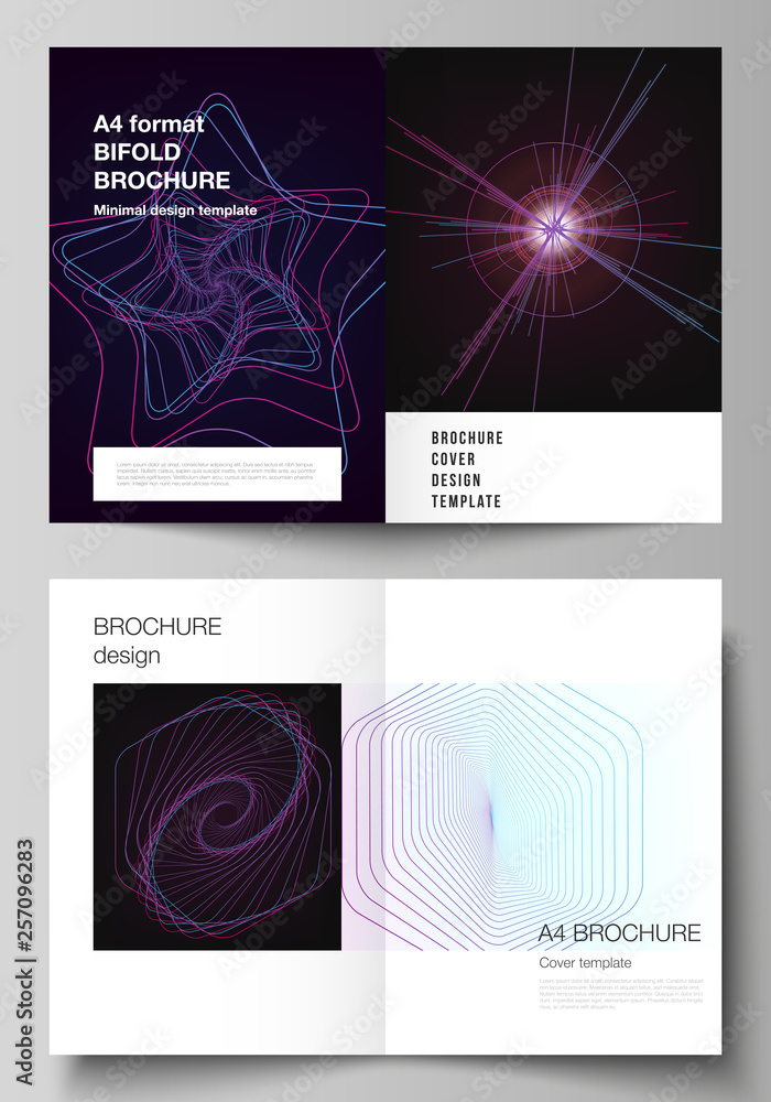 Vector layout of two A4 format cover mockups design templates for bifold brochure, flyer, report. Random chaotic lines that creat real shapes. Chaos pattern, abstract texture. Order vs chaos concept.
