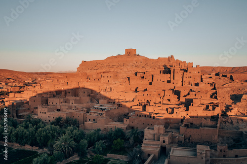 The famous Ait-Ben-Haddou at sunset in Morocco.