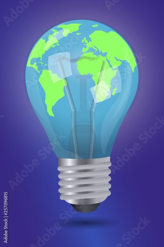 Earth Hour. Vector illustration of the planet in light bulb.