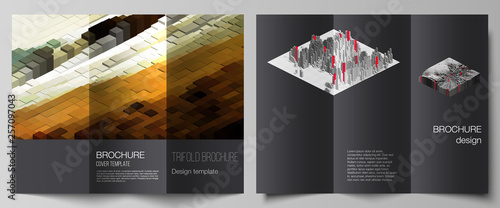 The minimal vector layouts. Modern creative covers design templates for trifold brochure or flyer. Big data. Dynamic geometric background. Cubes pattern design with motion effect. 3d technology style.