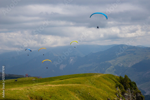 Paragliding in Gudauri Recreational Area in the Greater Caucasus mountains