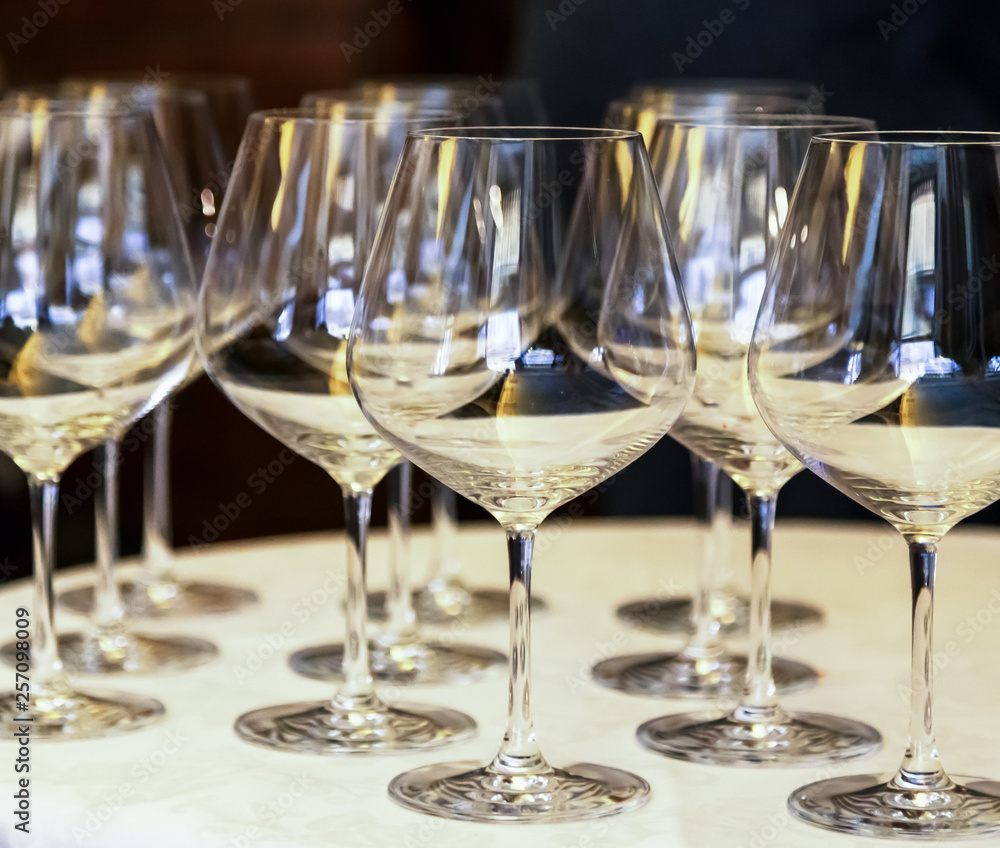 Empty wine glasses on the table. Still life. Empty wine glasses on the table. Still life.