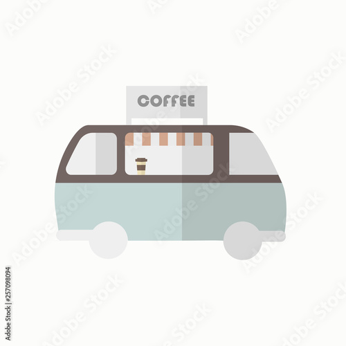 vector illustration of blue coffee bus on the white background coffee delivery
