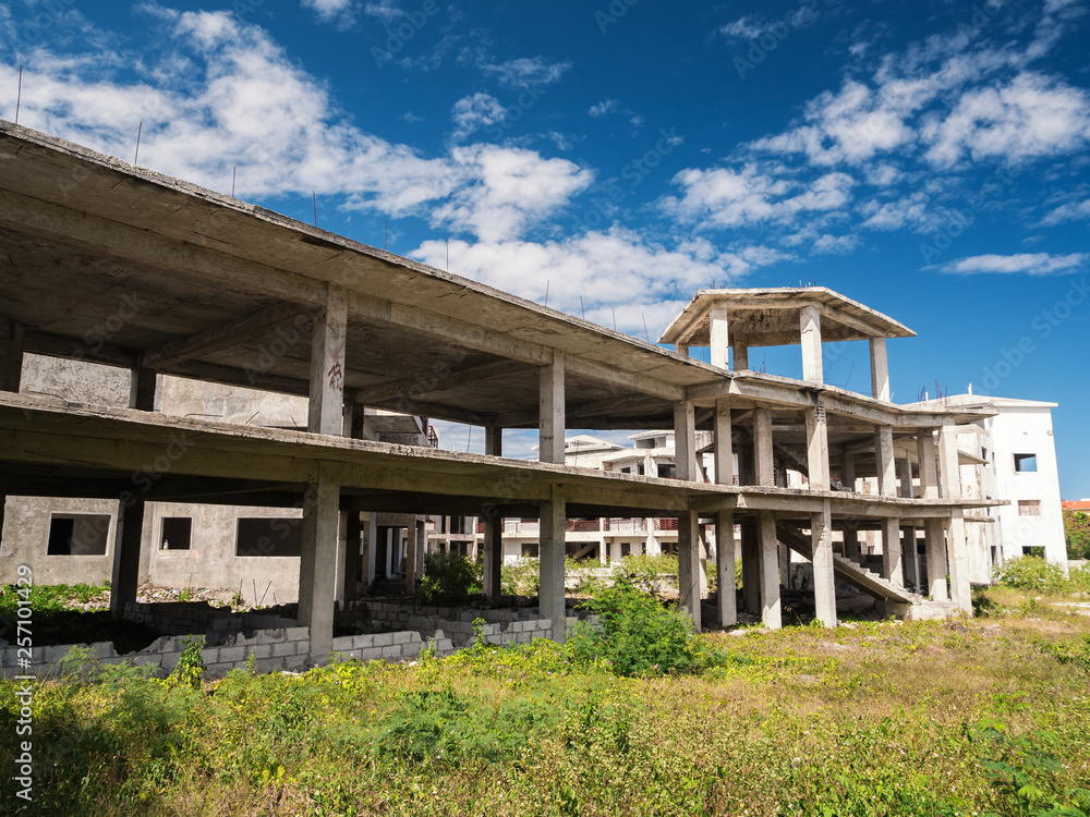 Incomplete and abandoned construction of typical caribbean building