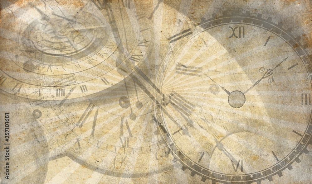 Vintage background, clock compass on grunge canvas paper