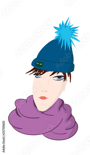 Portrait of a girl in a hat and scarf