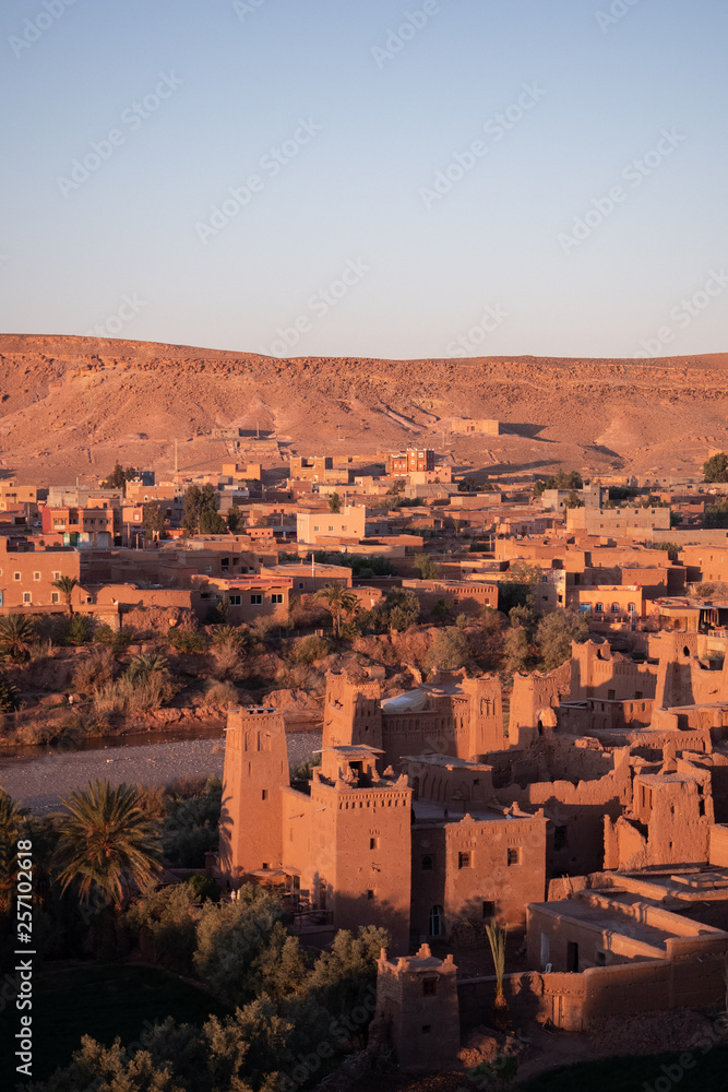 Ait Ben Haddou in Morocco, Africa while sunset 