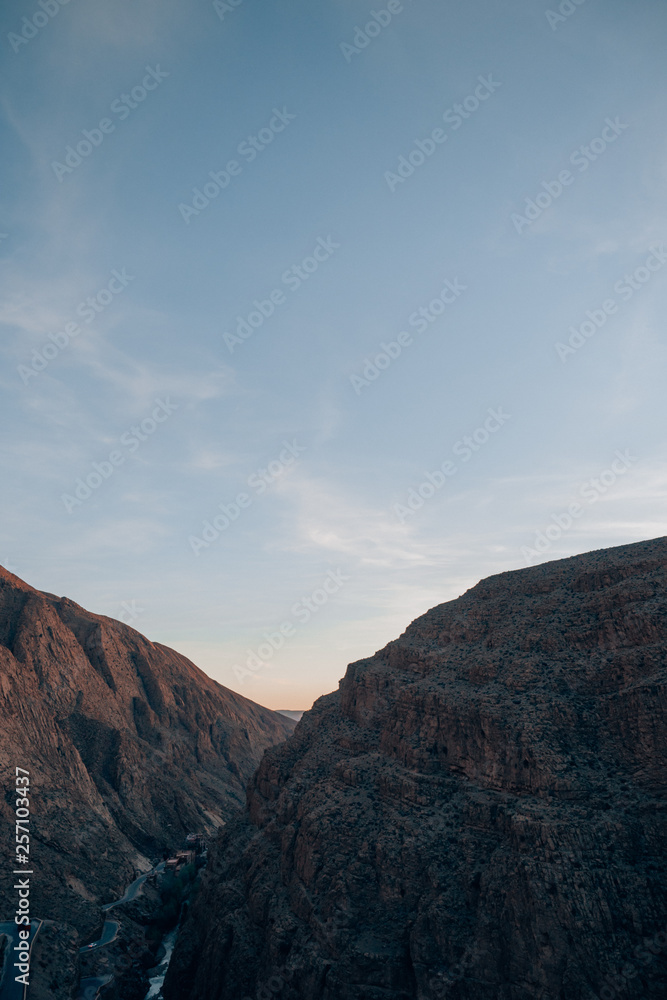 Dades Valley in Morocco in the Atlas Mountains while sunset