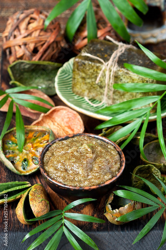 Herbal spa setting  with  cream-scrub and natural soap