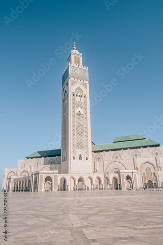Hassan II Mosque in Casablanca, Morocco, Africa with a beautiful blue sky
