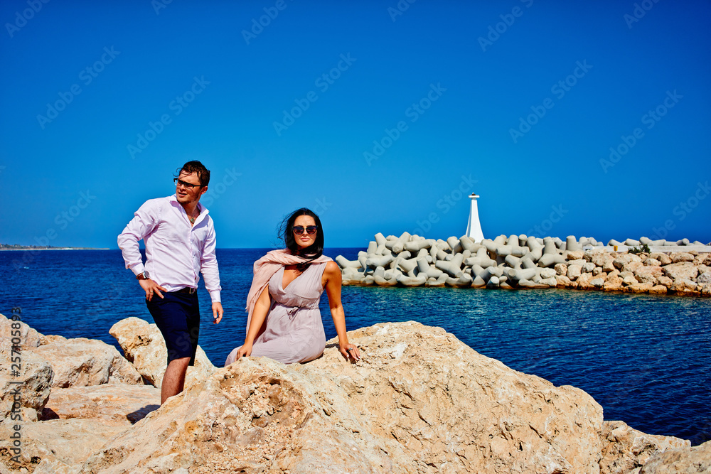 lovestory guy and girl walk on the island of Cyprus lovestory guy and girl walk on the island of Cyprus