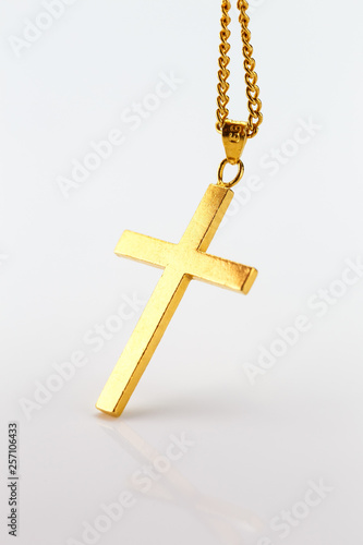Wallpaper Mural Golden cross pendant on the gold chain on white background ( 24K pure gold necklace christian) Torontodigital.ca