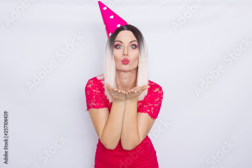 Blonde woman celebrating her birthday