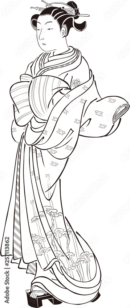 Fototapeta premium 浮世絵 女性 その20 白黒