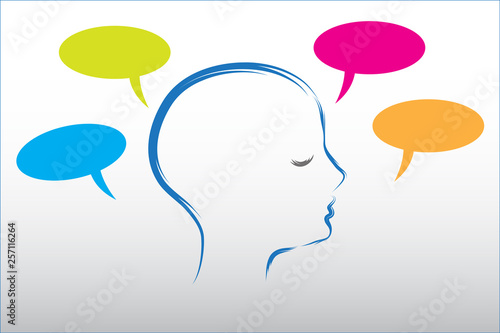 People head thinking with bubbles speech talk logo vector