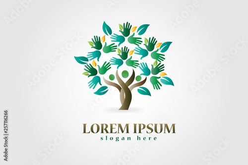 Tree with hands and leafs figures logo