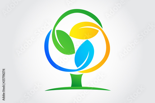 Tree leafs recycle symbol logo vector