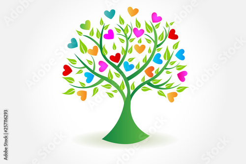 Logo tree ecology and hearts vector