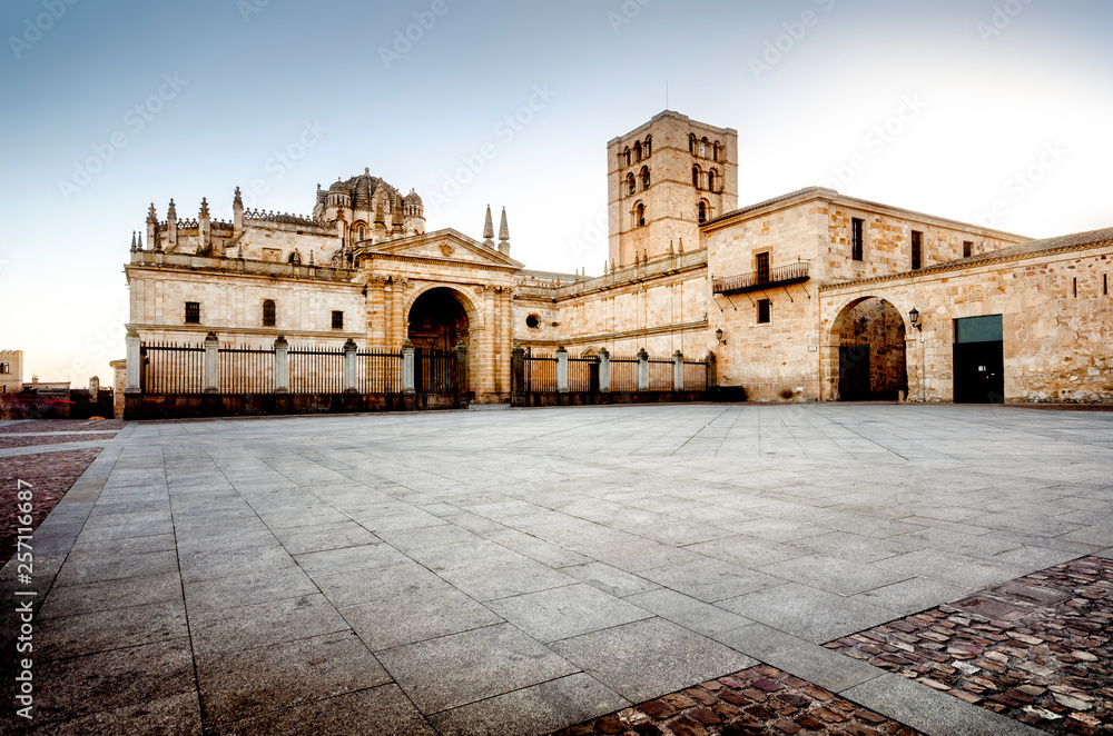 Facade of Zamora Cathedral in Castile and Leon, Spain