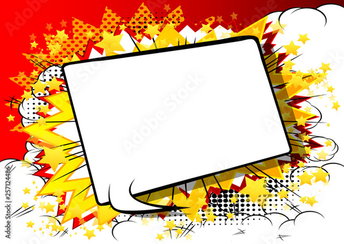 Vector illustrated retro comic book background with big blank speech bubble, pop art vintage style backdrop.