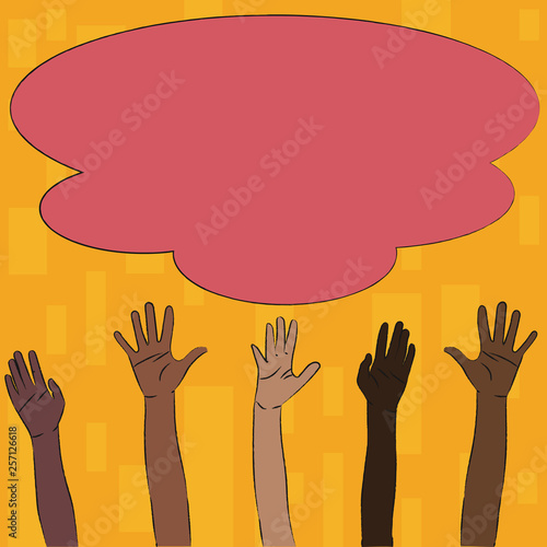 Multiracial Diversity Hands Raising Upward Reaching for Colorful Big Cloud Design business concept Empty copy space modern abstract background