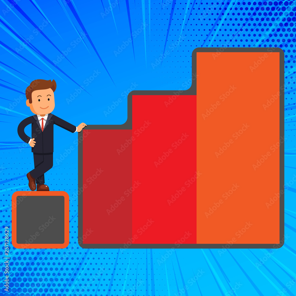 Happy Businessman Presenting Growth and Success in Rising Bar Graph Columns Design business Empty template isolated Minimalist graphic layout template for advertising Happy Businessman Presenting Growth and Success in Rising Bar Graph Columns Design business Empty template isolated Minimalist graphic layout template for advertising