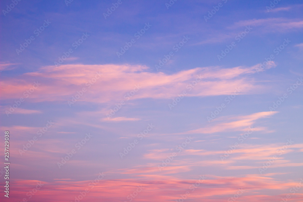 Clouds pink sky sunset. Beautiful sunrise clouds lots of incredible and inspiring natural colors. Colorful sky background. Summer concept outdoors.