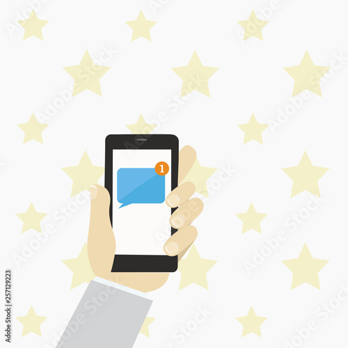 Human Hand Holding Smartphone with Numbered Unread Blank Message on Screen Design business Empty copy space text for Ad website promotion isolated Banner template