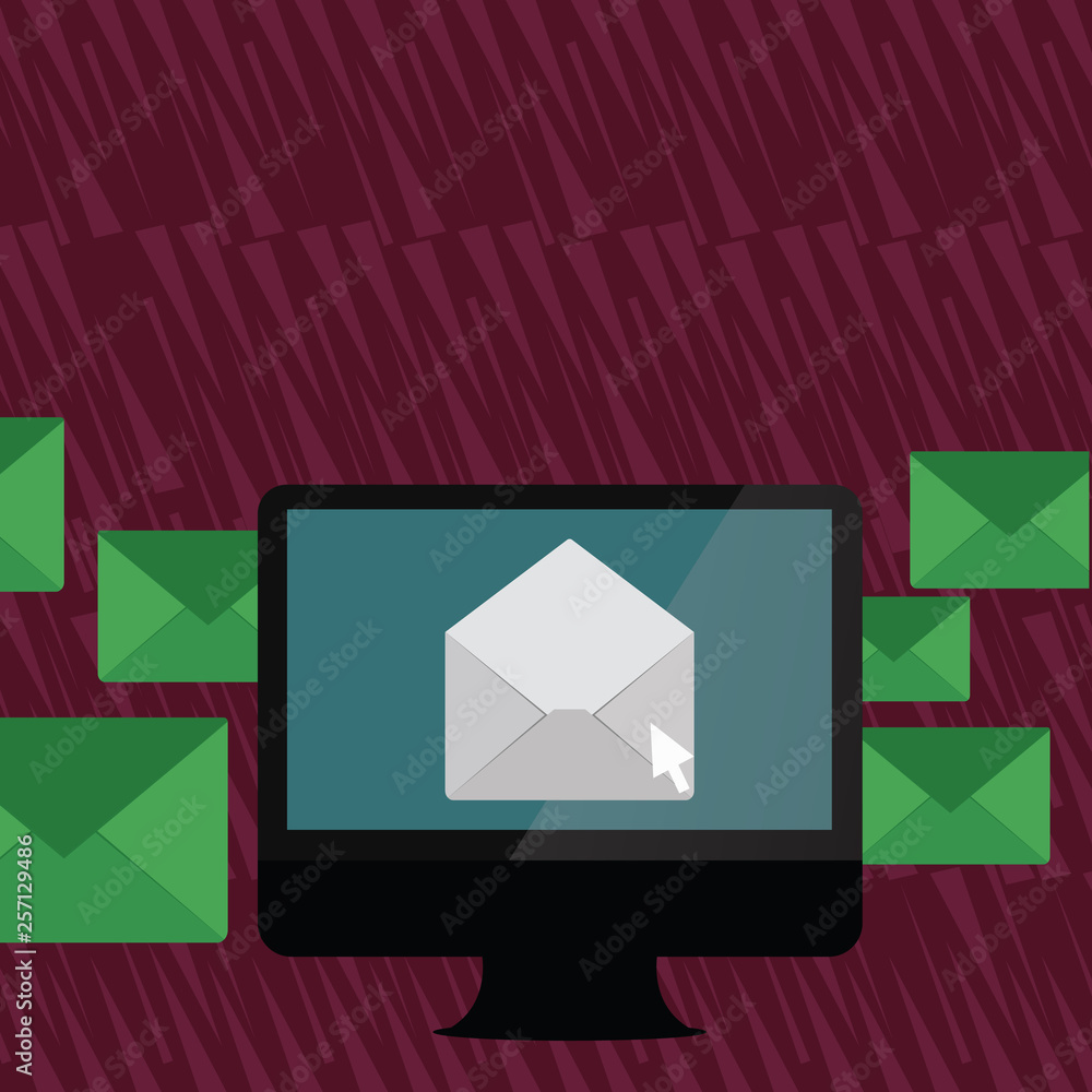 Open Color Envelope inside Computer Screen. Letter Casing Surrounds the