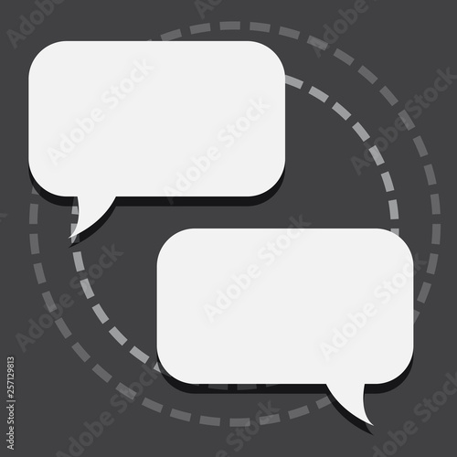 Two Blank White Speech Balloon Engaging in Conversation on Pastel Backdrop Business concept Empty template copy space isolated Posters coupons promotional material