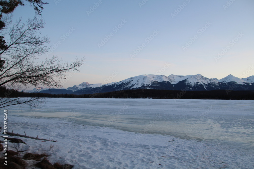 Frozen Pyramid Lake, Jasper National Park, Alberta