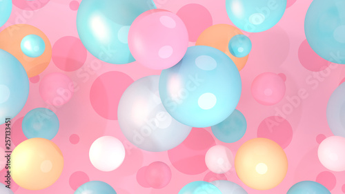 Stylish pink and turquoise balls background. 3d rendering picture.