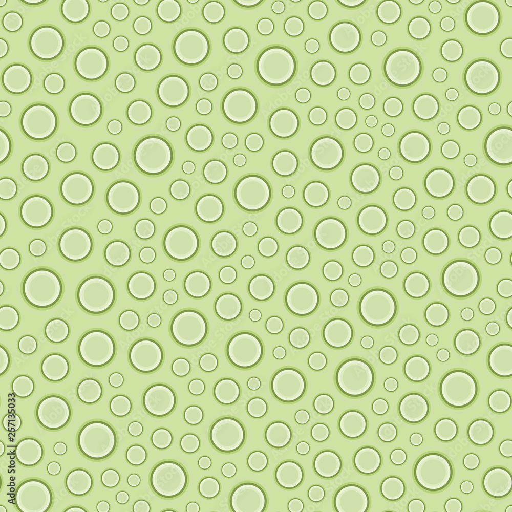 Seamless geometric pattern. Non-intersecting elements of a round shape, evenly distributed on a green background.