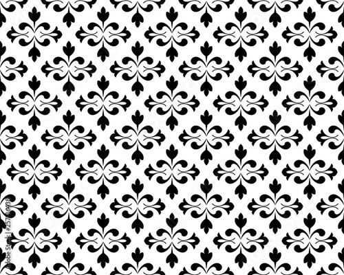 Flower geometric pattern. Seamless vector background. White and black ornament. Ornament for fabric, wallpaper, packaging. Decorative print