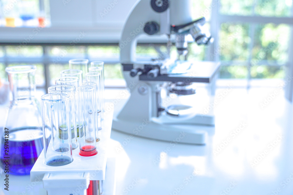 Research equipment in Laboratory, test tube, microscope, laboratory room Research equipment in Laboratory, test tube, microscope, laboratory room