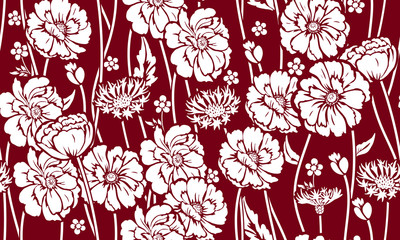 Crédence de cuisine Bordeaux patrons Seamless pattern with poppies and cornflower. Design of beautiful summer textile print  © Maria