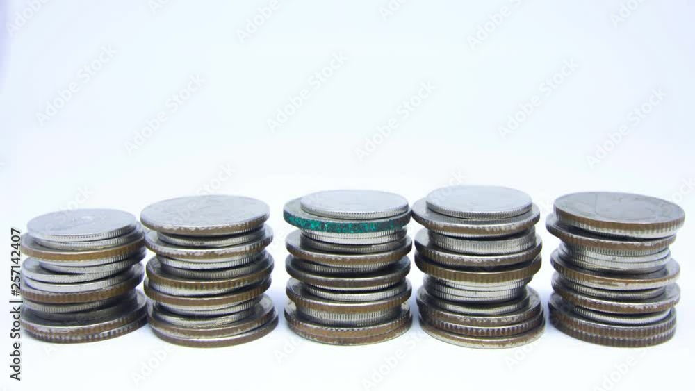 Coins on stack on white background. Coins on stack on white background.