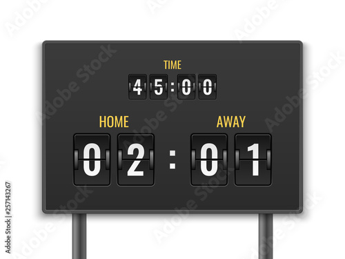 Scoreboard. Number count timer numeric down date mechanic panel countdown stadium match goal football sport game draw