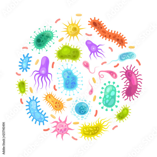 Bacteria germ. Monster viruses biological allergy funny microbes bacteria epidemiology infection germs flu diseases