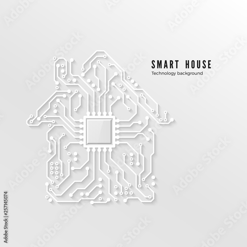 Smart home technology background. Smart house concept 3d paper circuit. Vector illustration