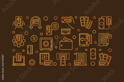 E-payment outline horizontal banner. Vector Online Banking ePayments concept linear illustration on brown background photo